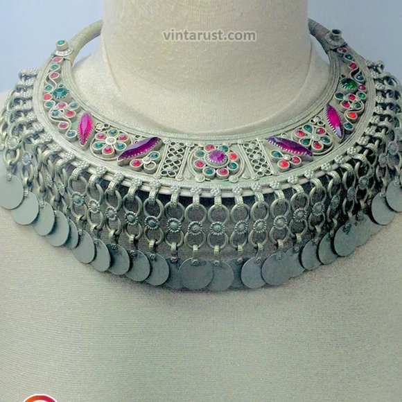 Gypsy Kuchi Handmade Torque Necklace With Tassels - Picture 6 of 8